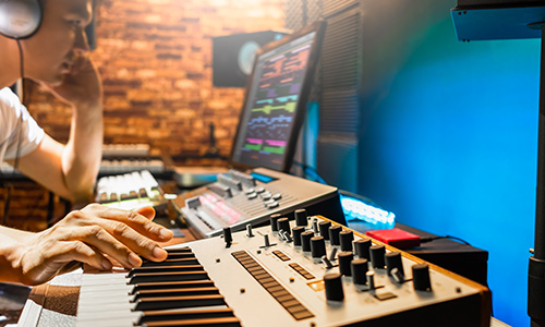 AV recording studio with mixing board